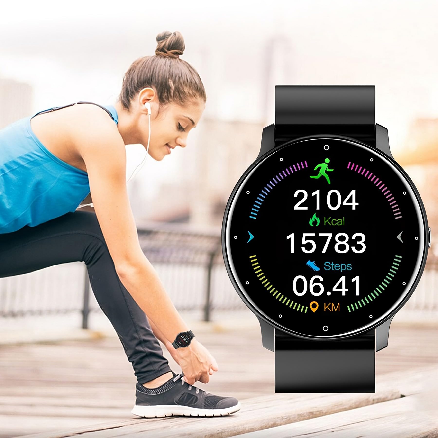 Retoo Smartwatch, inteligentny zegarek 45mm, zegarek na rękę z ekranem dotykowym, pasek sportowy, bransoletka fitness, zegarek czarny 5 tarcz, prezent dla mężczyzn i kobiet, czarny, stal srebrna