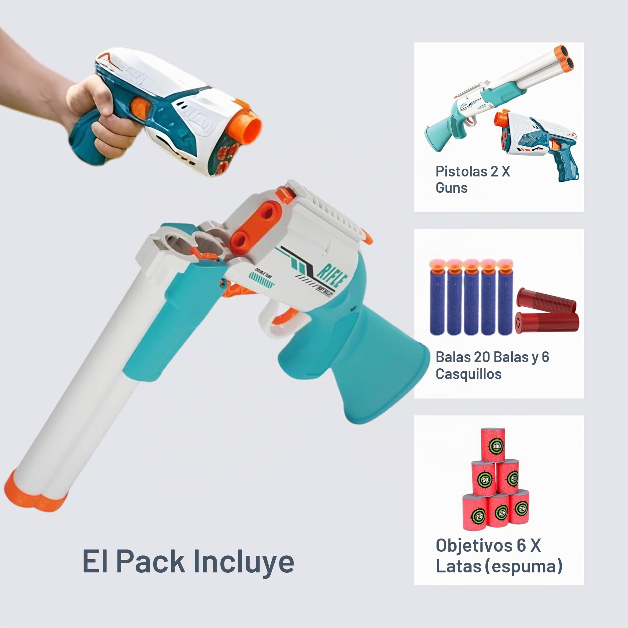 Pistola Juguete Niño & Escopeta de Juguete con Dardos Espuma – Set Blaster Manual con Diana Latas, Balas de Espuma, Recarga de Flechas, Juego Exterior Niño, Francotirador Sniper