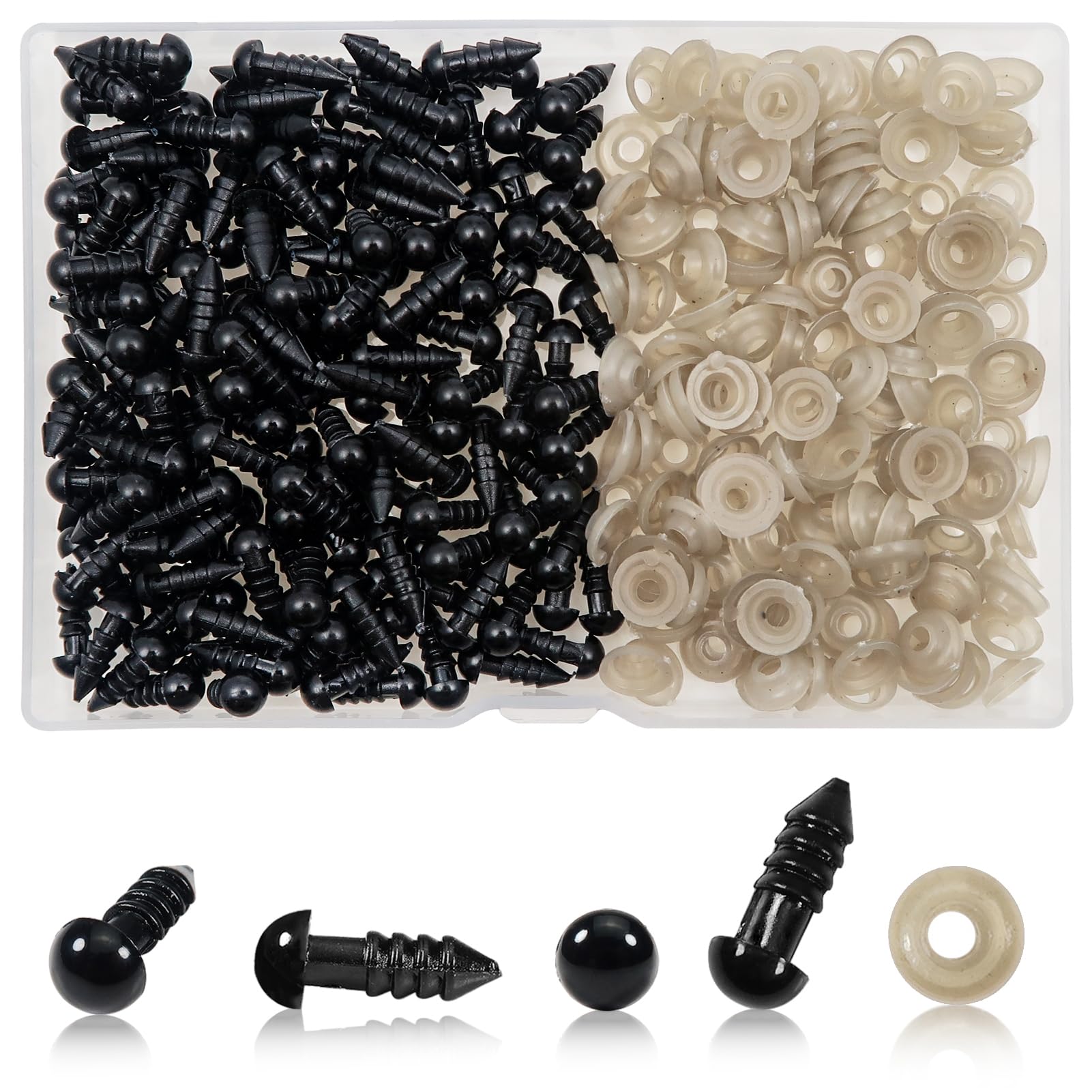 TOAOB 150pcs 6mm Safety Eyes for Amigurumis Craft Crochet Eyes with 150pcs Washers Black Doll Eyes for Crocheting Stuffed Animals Bears Doll Making