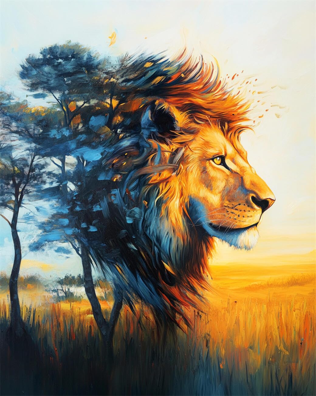 RKFLGEW DIY Seed Bead Embroidery Kits Lion Portrait 40x50cm