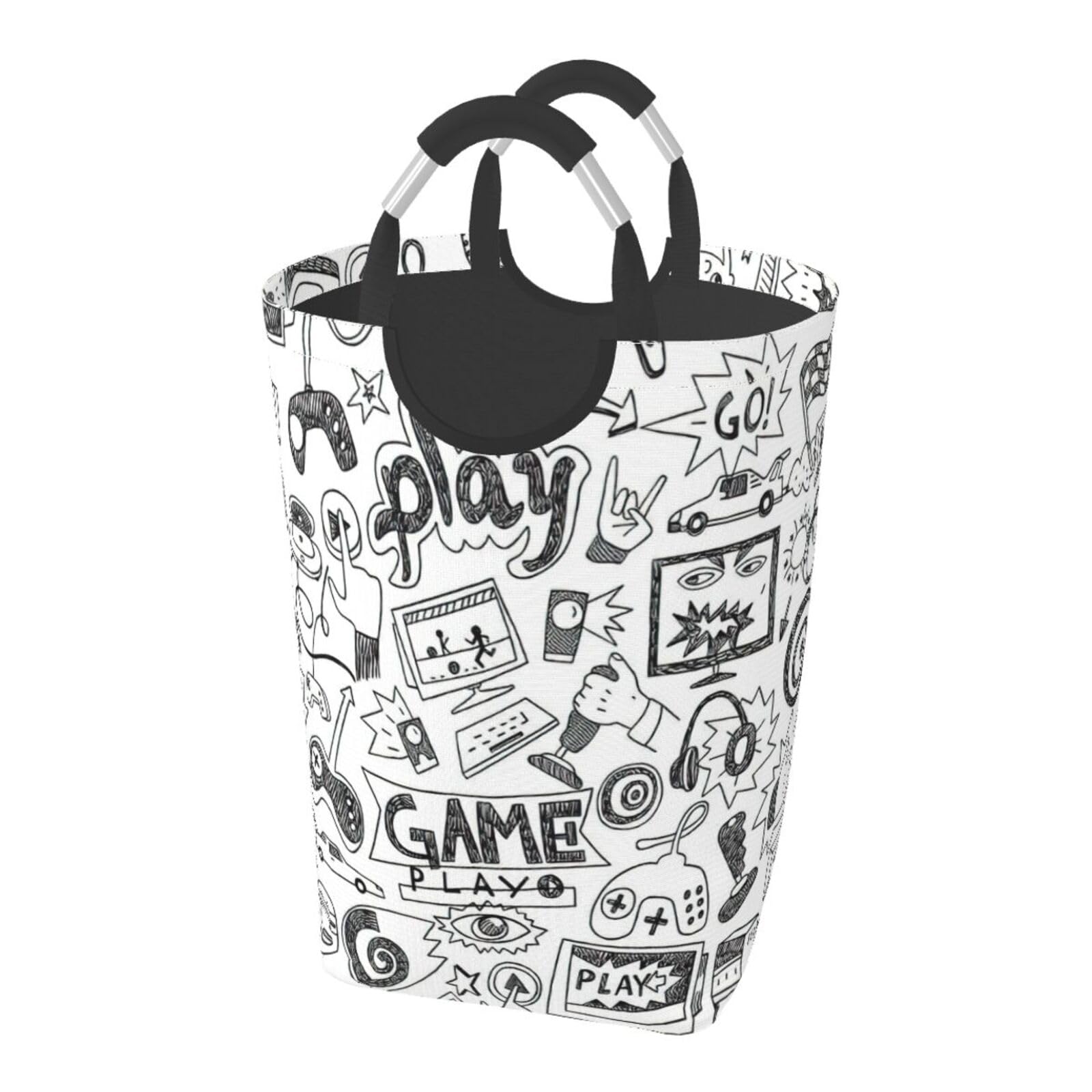 Panier à linge pliable 50L en tissu Oxford noir et blanc pour chambre et salle de bain