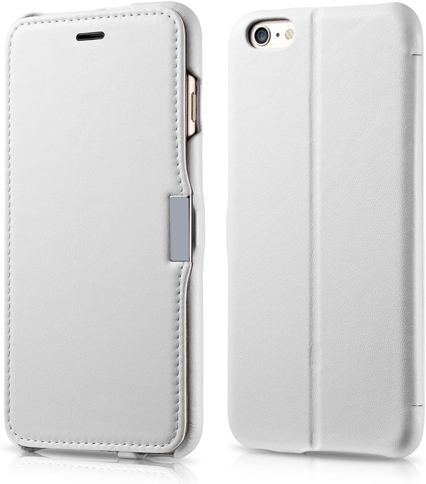 iPhone 6 Plus Case, Benuo [Luxury Series] [Stand Feature] Folio Case Flip Cover, Corrected Grain Genuine Leather Case [1 Card Slot] with Magnetic Closure for iPhone 6 Plus 5.5 inch (White)