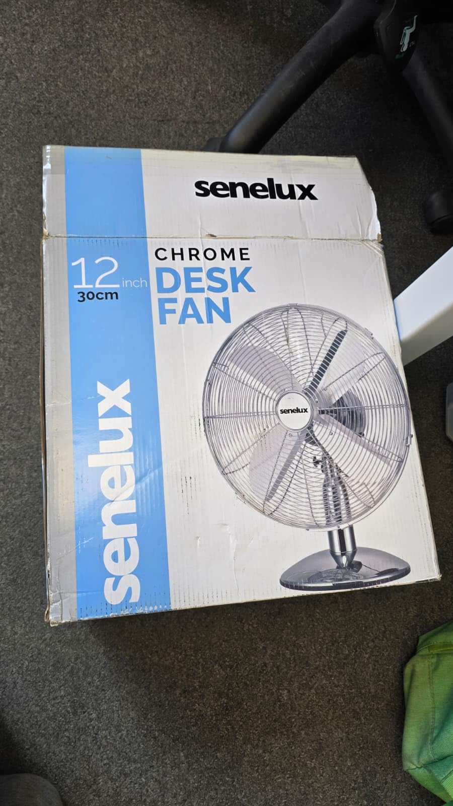 Senelux 30 cm (12 Zoll) Chrom-Tischventilator, 3 Geschwindigkeitsstufen, leiser Betrieb, oszillierend, stabiler Standfuß, Tisch-/Nachttischventilator, Retro-Chrom-Design, ideal für Zuhause und Büro