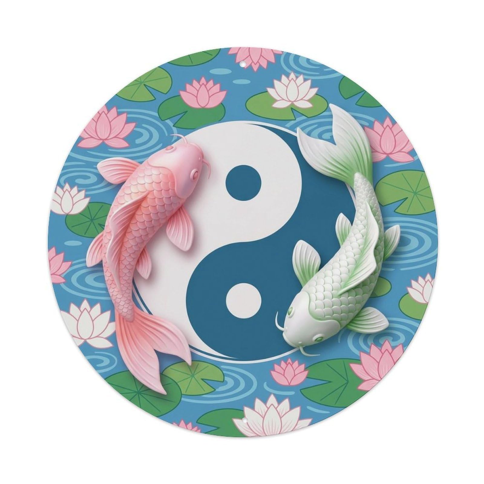 Olyhtr 8X8inch Classic Style Yin Yang Koi Garden Water Lily Meditation Metal Tin Sign