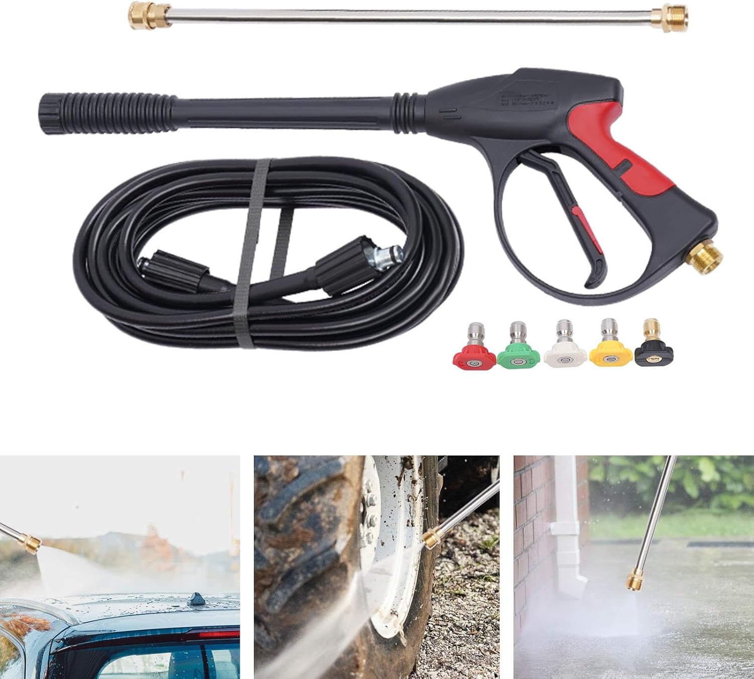 3000PSI For Craftsman High Pressure Power Washer Spray Gun Hose Kit+5 Tips Safe
