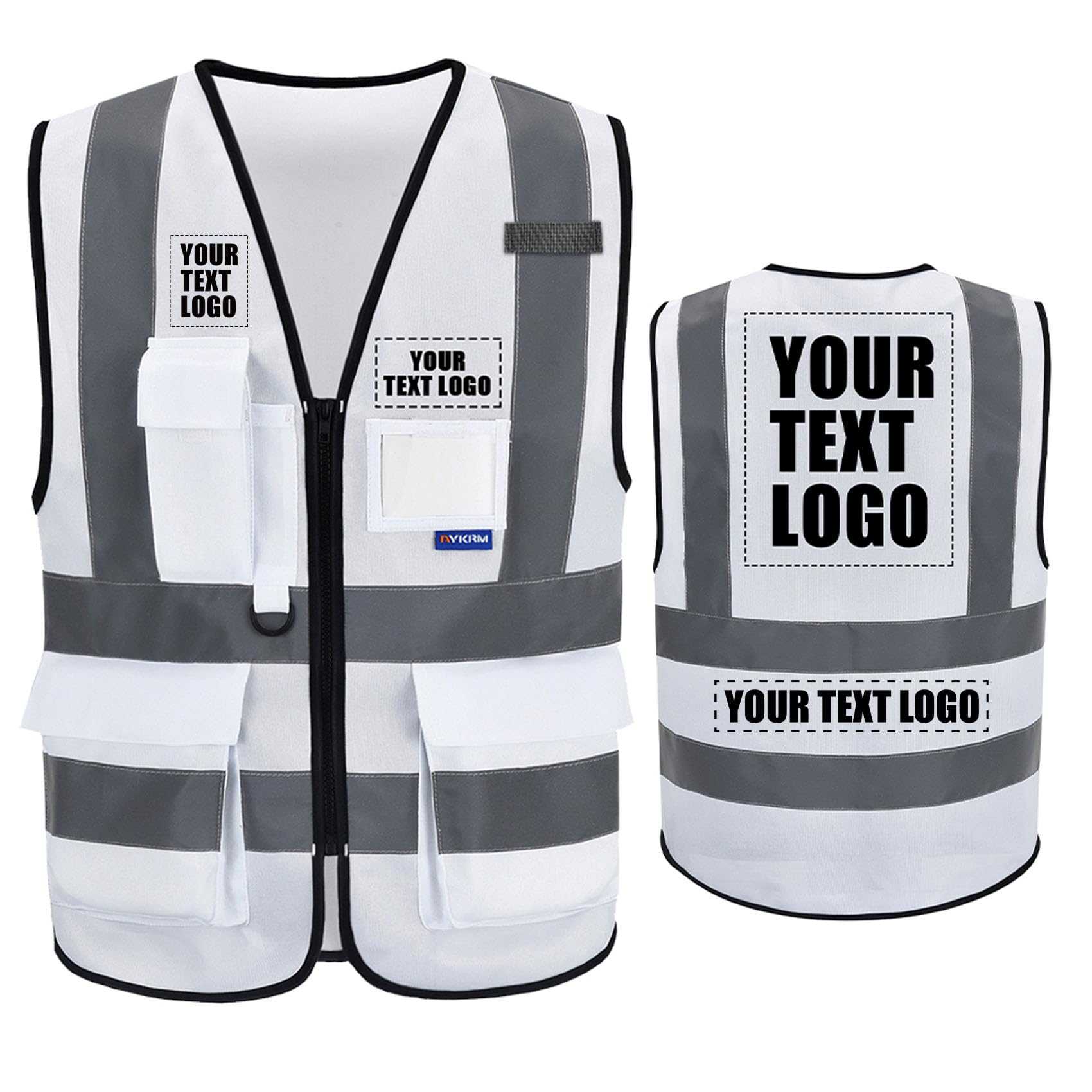 4XL-5XL Personalised Printed Hi Vis Vests Class 2 Zipper with Pockets LOGO Customised white Hi Viz High Visibility Reflective Safety Vest Security Waistcoat EN20471 — image 1