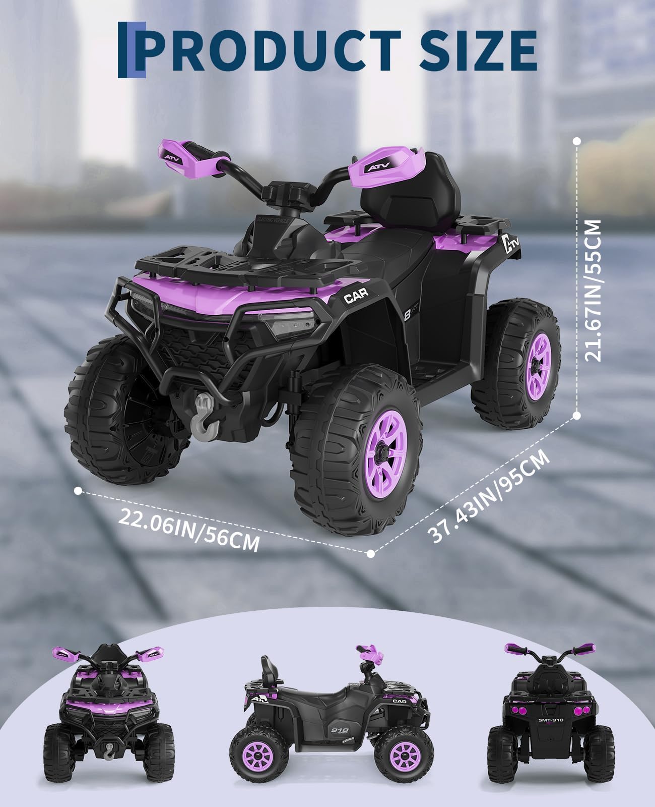 GarveeMore Quad Eléctrico Infantil 12V 4x4 con 2 Motores - Coche Niño Azul Marino con Control Remoto Parental, Suspensión, Faros LED, Música USB para Niños de 3 a 6 Años — view 5