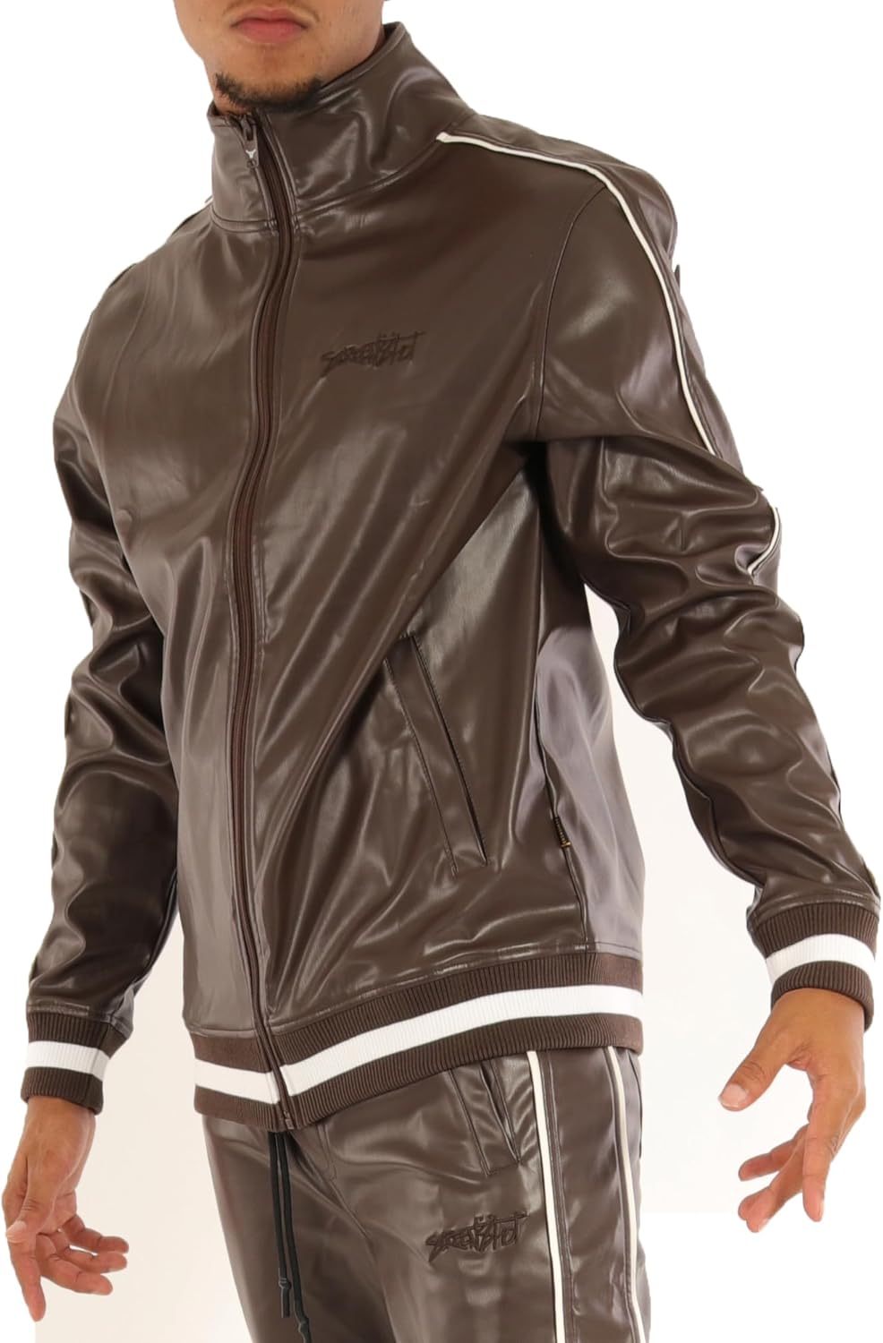 SCREENSHOT Tracksuits 3202 Mens PU Urban Premium Track Set Vegan Leather Athletic Streetwear Fashion Suit - Image 2