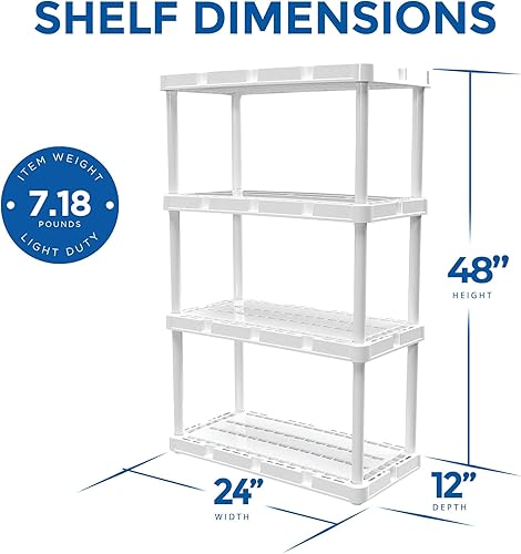 Miniatura 3 de Gracious Living Knect-A-Shelf - Unidad de almacenamiento ligera ventilada de 4 estantes de 24 x 12 x 48 pulgadas, organizador para el hogar, garaje,