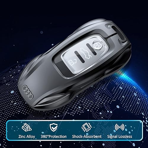 Miniatura 2 de IUIU Funda de metal negra para llavero Audi compatible con Audi A1 A3 Q3 Q7 R8 A6L TT Smart Key Fob (estilo A)