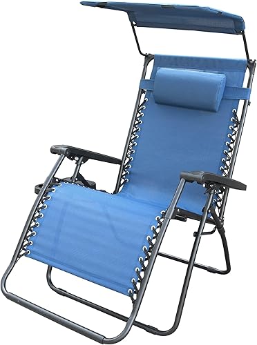 Silla de gravedad cero de gran tamaño con sombrilla y bandeja de bebidas - azul