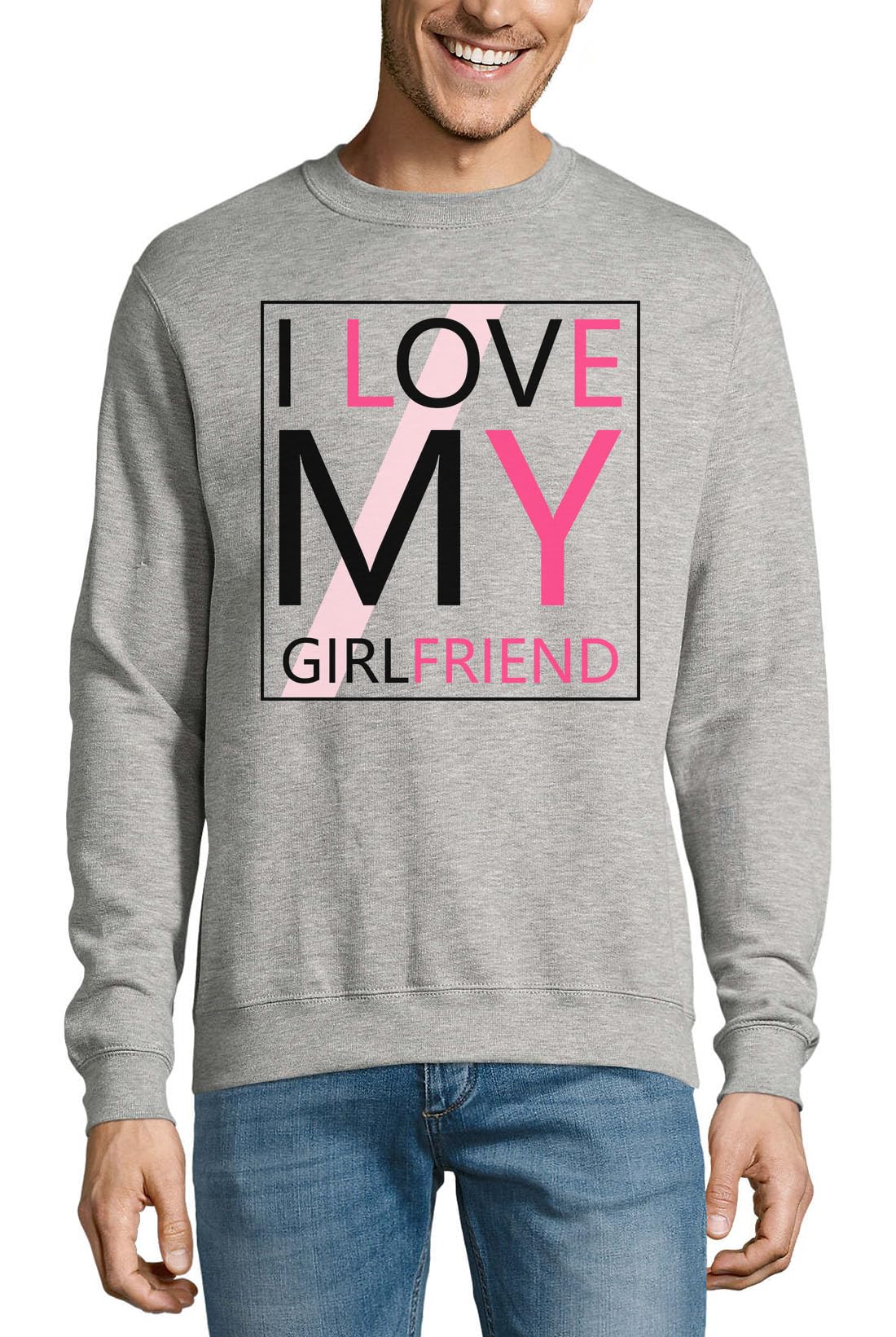 'I Love My Girlfriend' zabawny prezent dla chłopaka bawełniany sweter bluza sweter szary