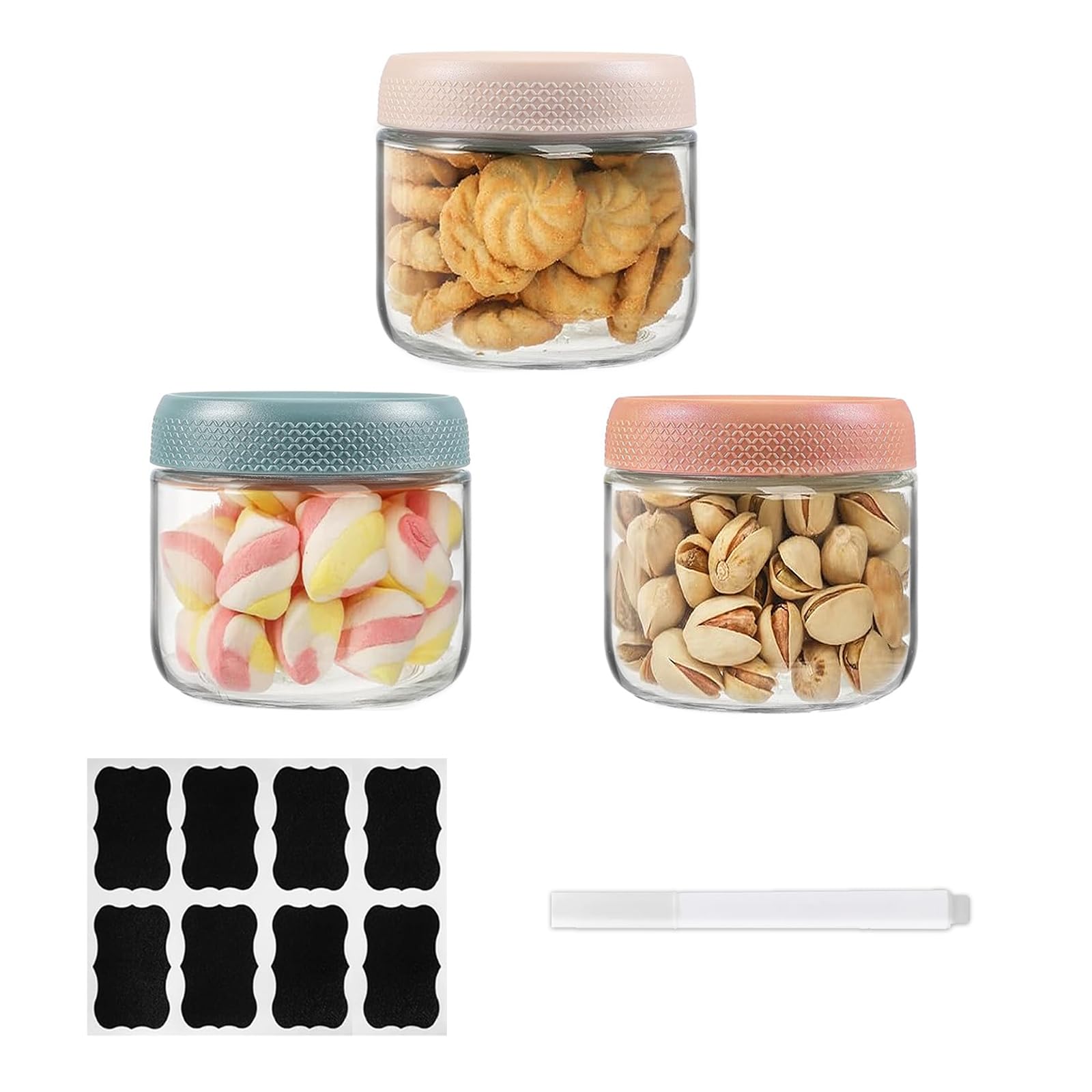 3Pack Overnight Oats Containers with Airtight Lids, 300ml Glass Jars