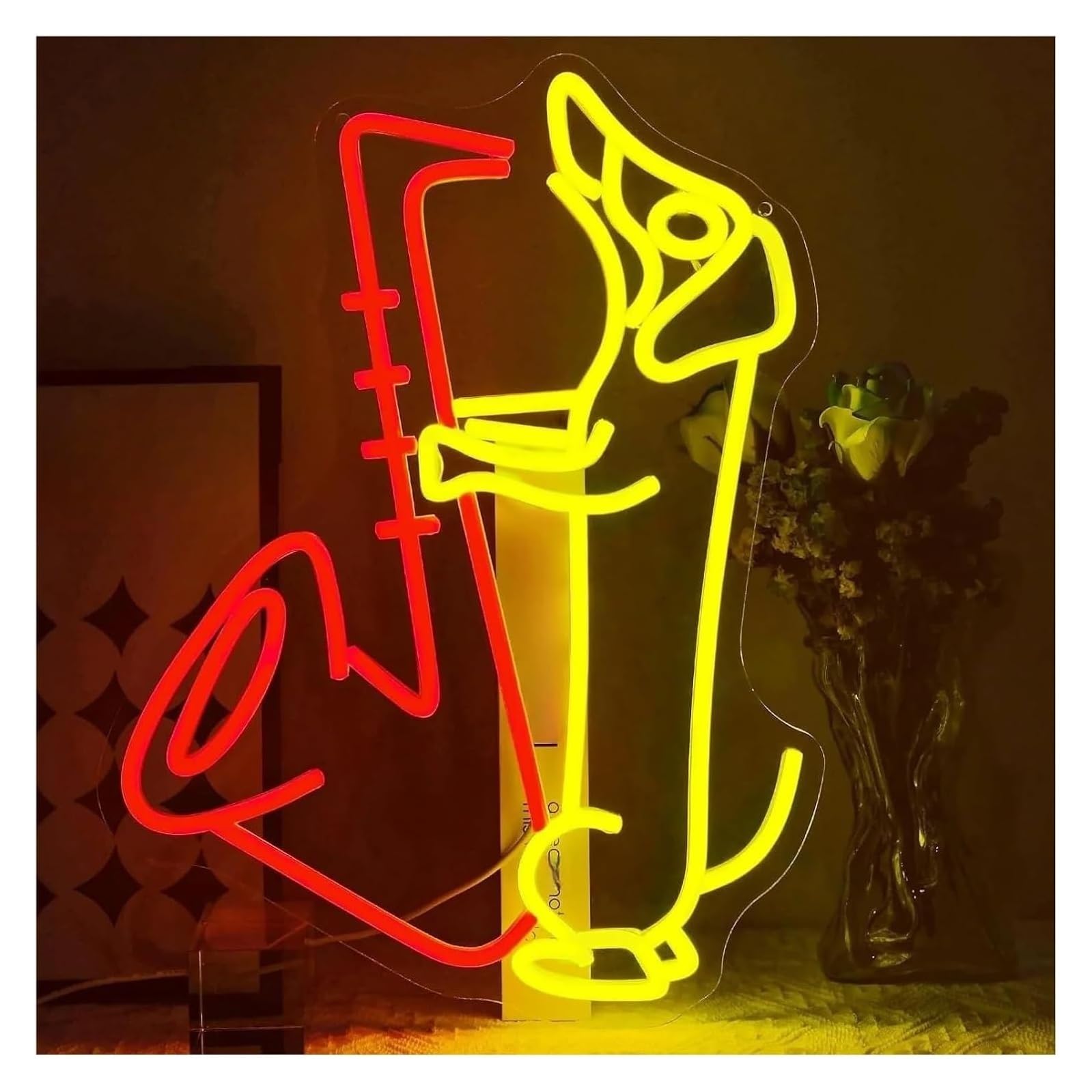 Generico luce decorativa Lampada da parete con scritta Cane suona per jazz e luce al neon a LED per decorazioni per musica, feste, studio(42X32cm)