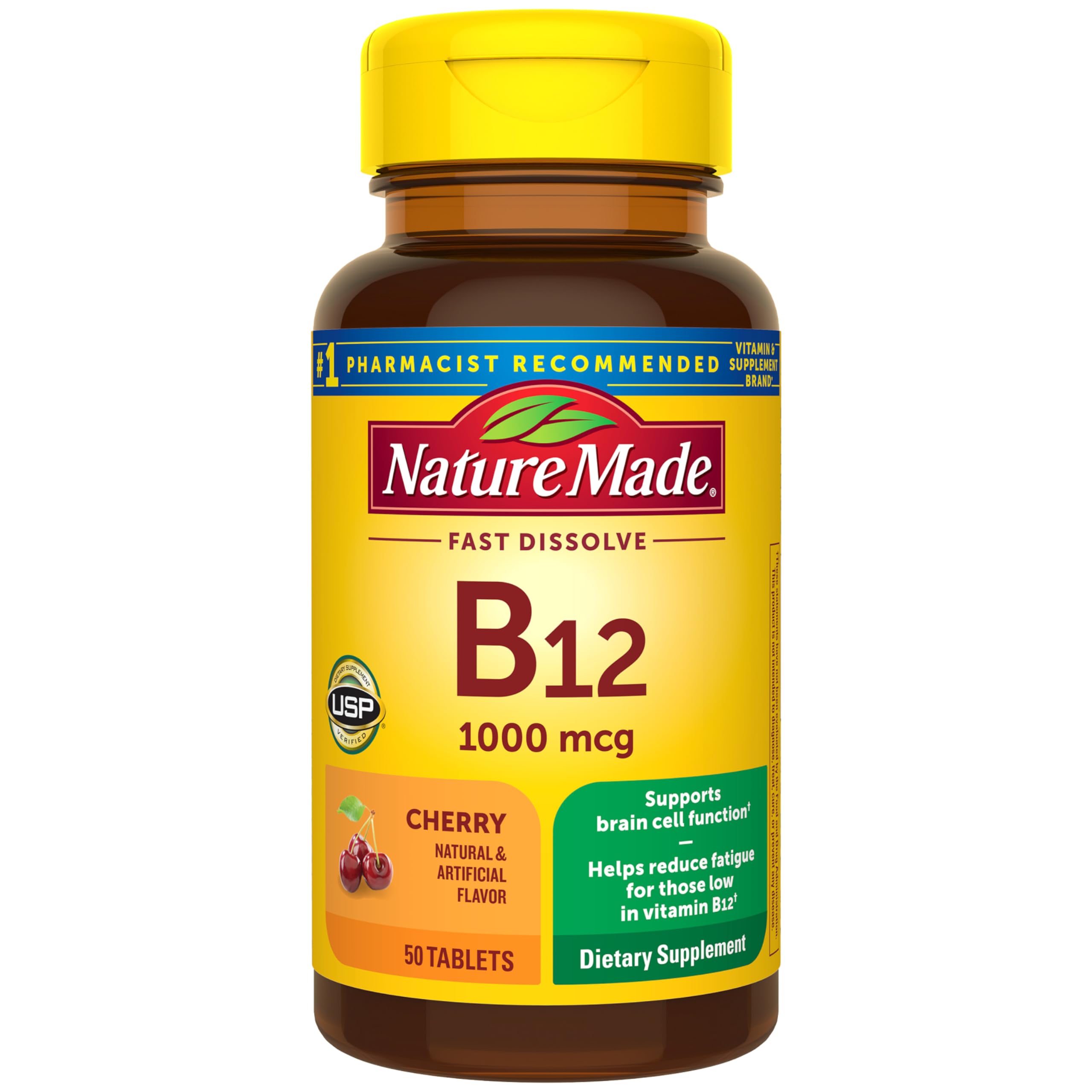 Nature Made Vitamin B12 1000 mcg, Easy to Take Vitamin B12 Sublingual Tablets for Energy Metabolism Support, 50 Sugar Free Fast Dissolve Tablets, 50 Day Supply