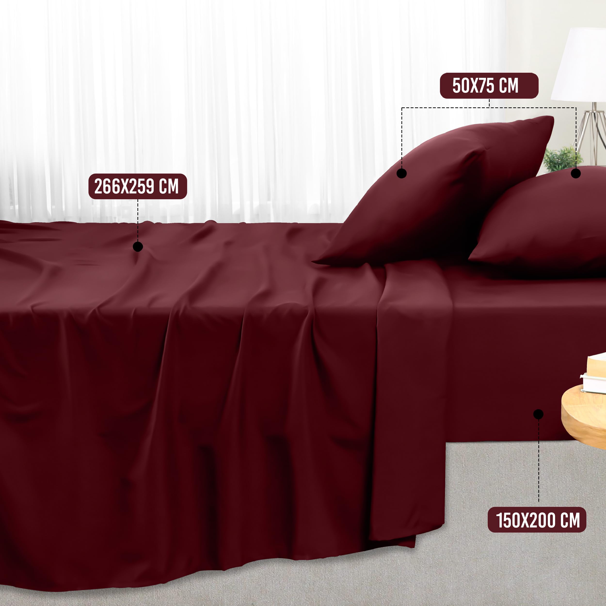 Utopia Bedding - Set Lenzuola Letto Matrimoniali 4 Pezzi 150x200 cm - Spazzolata Poliestre di Microfibra - Oeko-Tex Certificato - Lenzuolo con Angoli, Lenzuolo Piatto e 2 Federe 50x75, Bordeaux