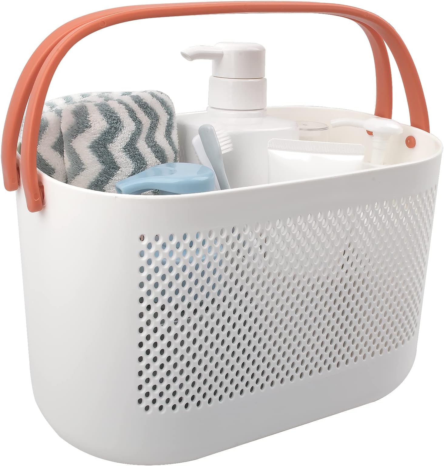 rejomiik Shower Caddy Basket Portable Plastic Organizer Storage Basket with Handle and Drainage Holes Tote Bag Bin Box for Bathroom, College Dorm Room Essentials, Kitchen, Camp, Gym - Small Orange