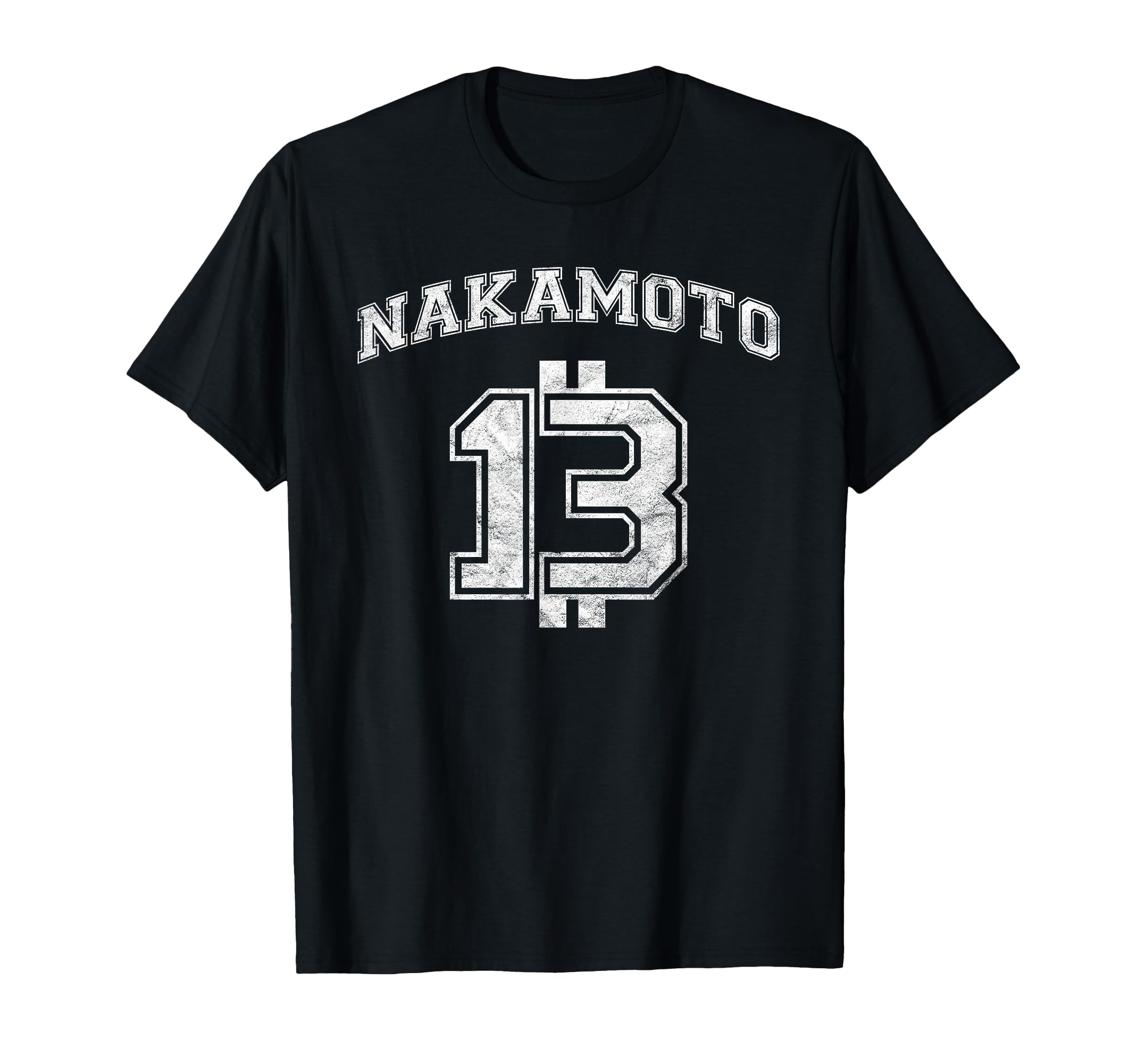Satoshi Nakamoto Bitcoin Logo, College Team Style Distressed T-Shirt