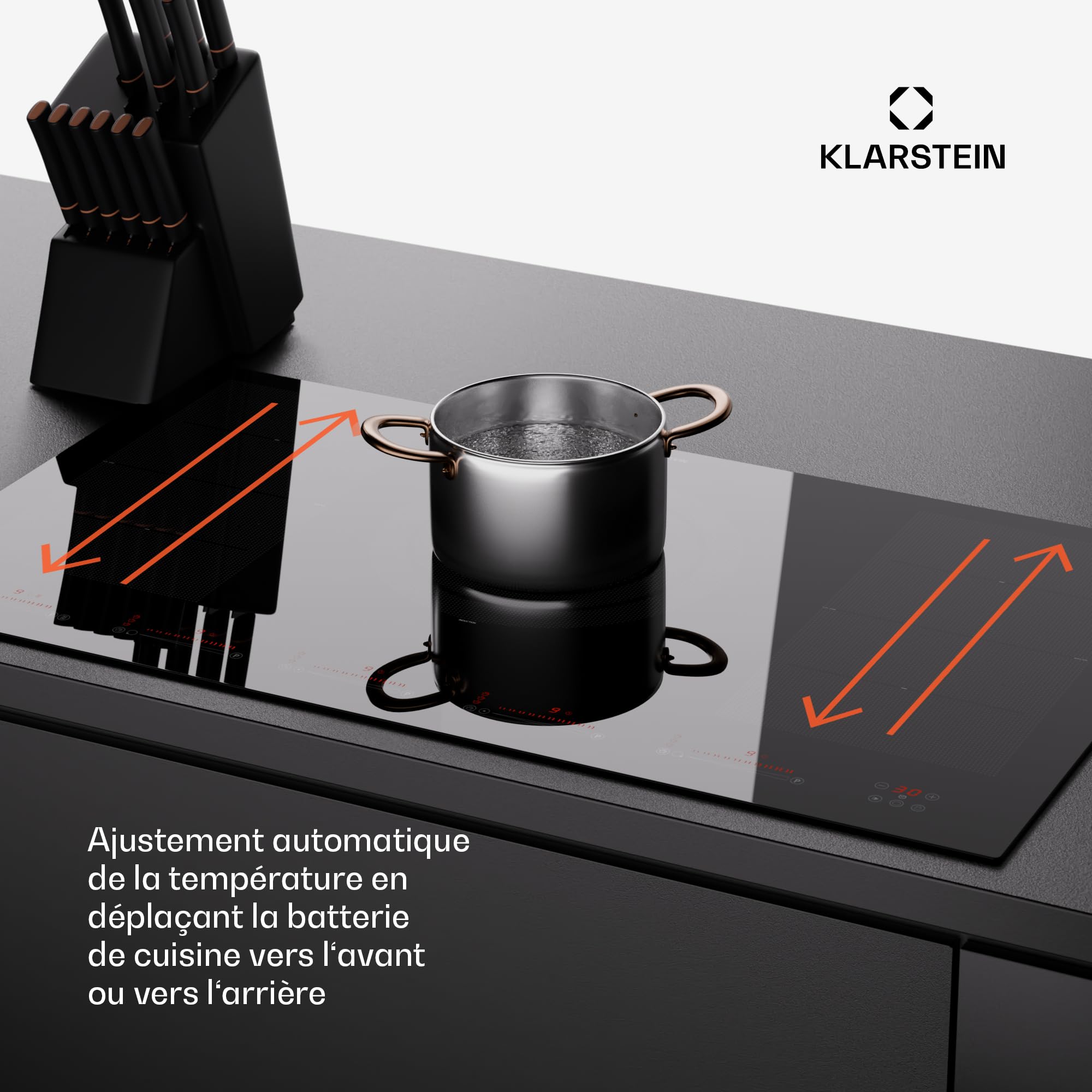 Klarstein Plaque Induction en Céramique de 9600W, Plaque de Cuisson Electrique à Induction, 5 Feux, Tables de Cuisson, Plaques chauffantes Flex Zone, Rechaud Electrique Cuisine