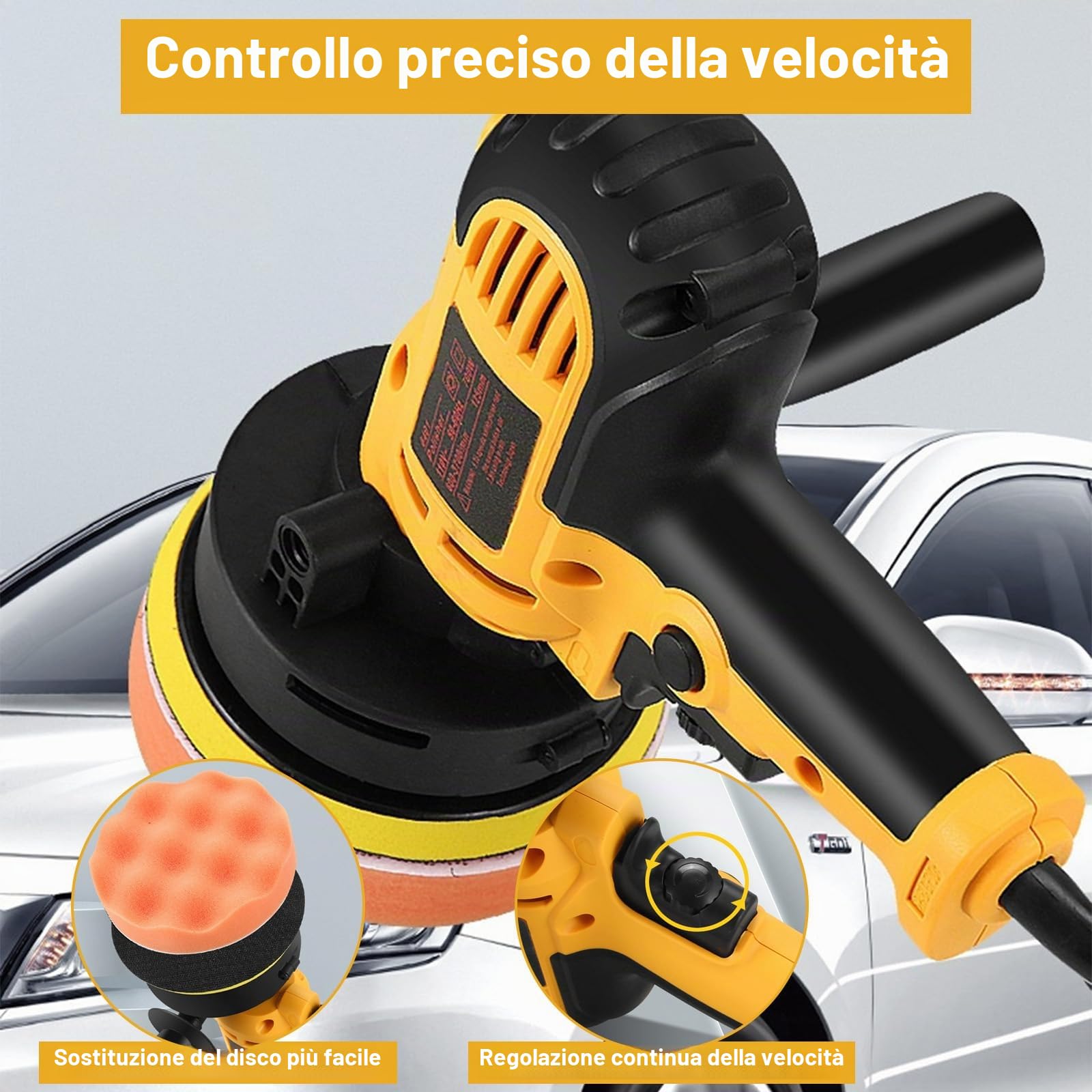 Lucidatrice, Set Lucidatrice per Auto 700 W, 600-3700 giri/min, Set di 19 Lucidatrici per Auto per la Cura Dell'auto, Lucidatura, Ceratura, Rimozione dei Graffi