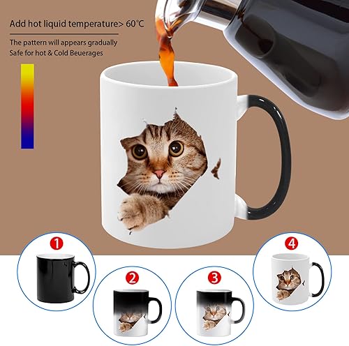 Vista 2 de Caliamary Taza de gato que cambia de calor, divertida taza de café de cerámica, 11 oz sensible al calor, cambio de color, bonito regalo de Navidad