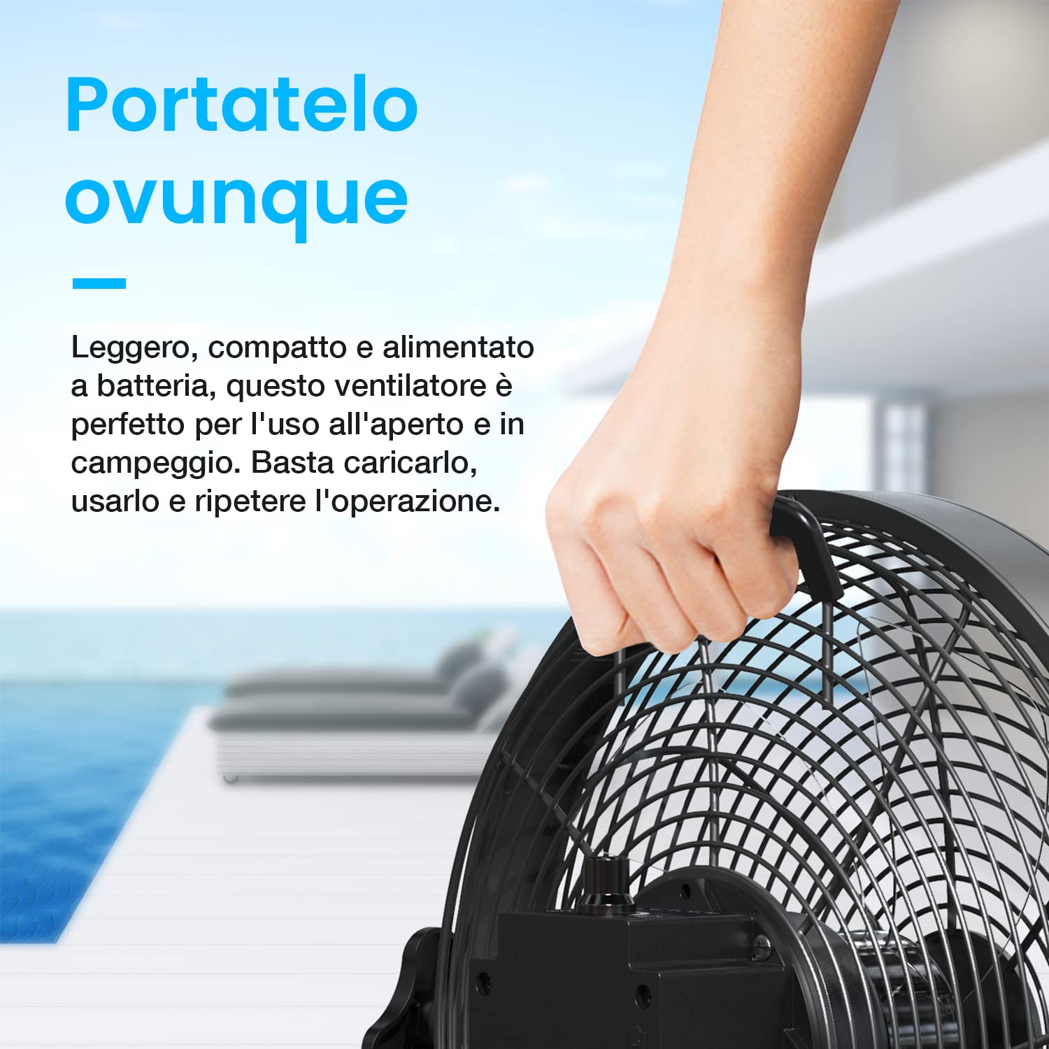 Pro Breeze Ventilatore da Pavimento Ricaricabile 30cm- Durata batteria 4,5-24 ore, Testata regolabile, Porta USB per dispositivi di ricarica, Ventilatore silenzioso leggero e portatile