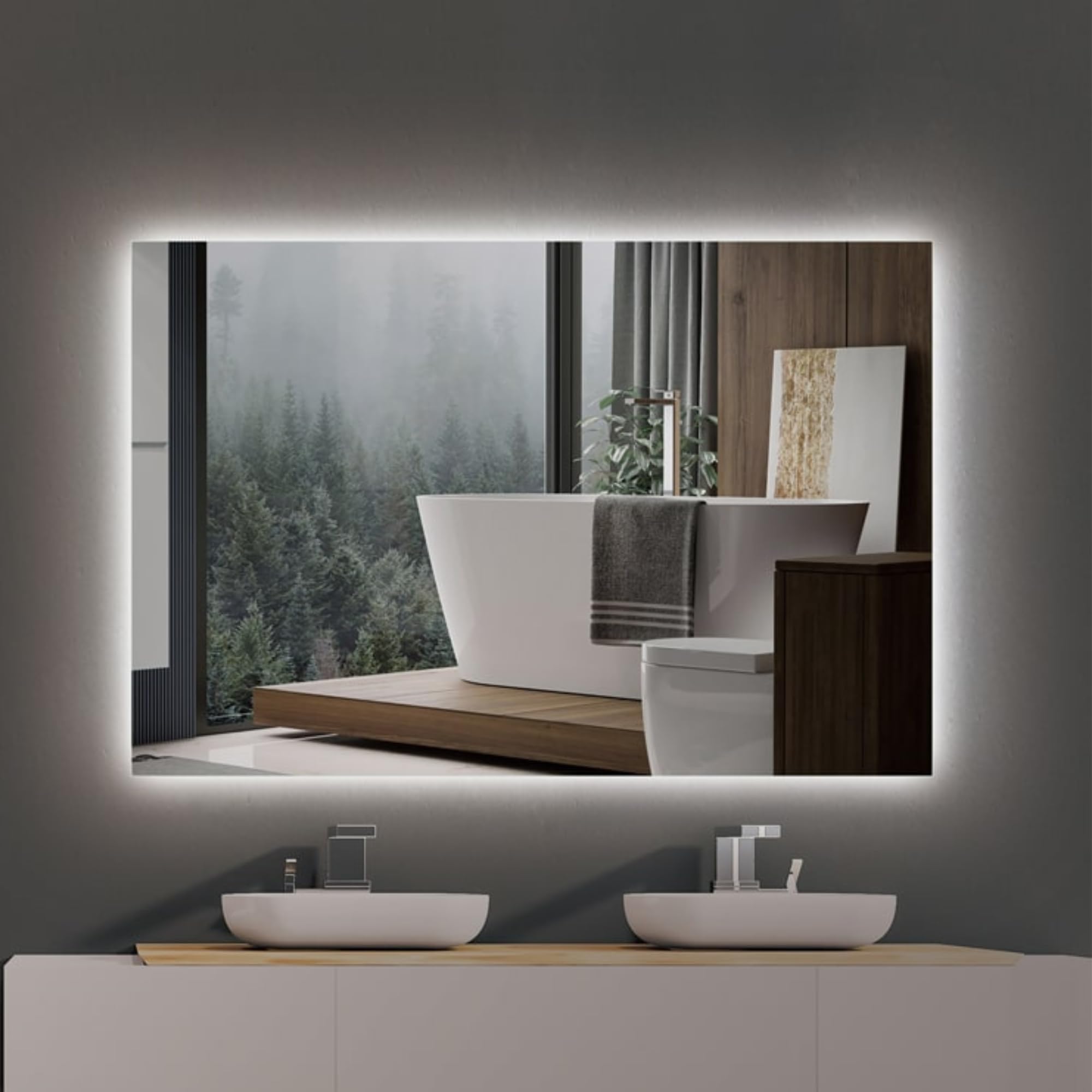 NOLUXA LEDIMEX - Espejo Retroiluminado de Baño con Luz LED 70x80cm | Espejo Inteligente Rectangular con Luz LED Fría 6500k | Espejo Cuarto de Baño sin Marco para Mueble | Serie Suecia