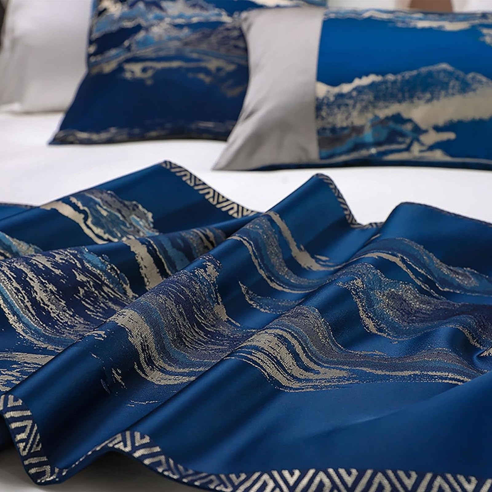 Bettläufer, seidenweiche Tagesdecken, Bettumrandungstuch, Handtuch zum Schutz von Hotel- und Schlafzimmern, Blau – 45 x 260 cm,Blue-45 * 260cm