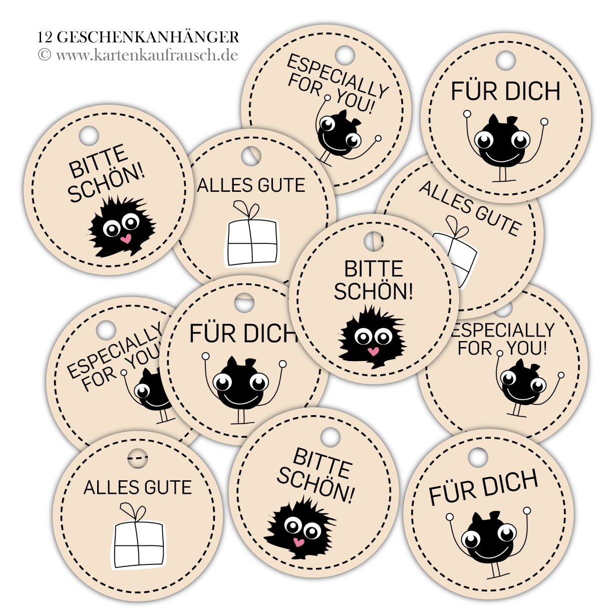 Kartenkaufrausch 10x12 Fröhliche, Runde Geschenkanhänger farbig, Papieranhänger, Runde Etiketten Zum Geburtstag: Alles Gute | Für Dich!... • kleine Geschenk Grusskarten zum verschenken