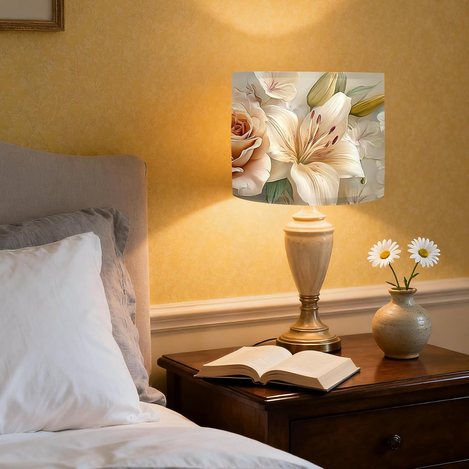 Nuxovilar Lamp Shades Set of 2 (13x9.8 inches, Polyester) - floral lamp covers, delicate light shades, suitable for vanity tops, guest room end tables, entryway console surfaces