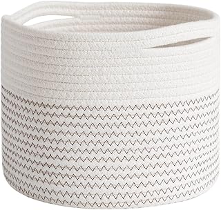 INDRESSME Small Rope Basket Round Woven Storage Basket Cute Dog Toy Basket Cotton Basket Baby Nursery Hamper Shelf Decorative Bin for Keys Gift 9.4 x 9.4 x 7.1 inches