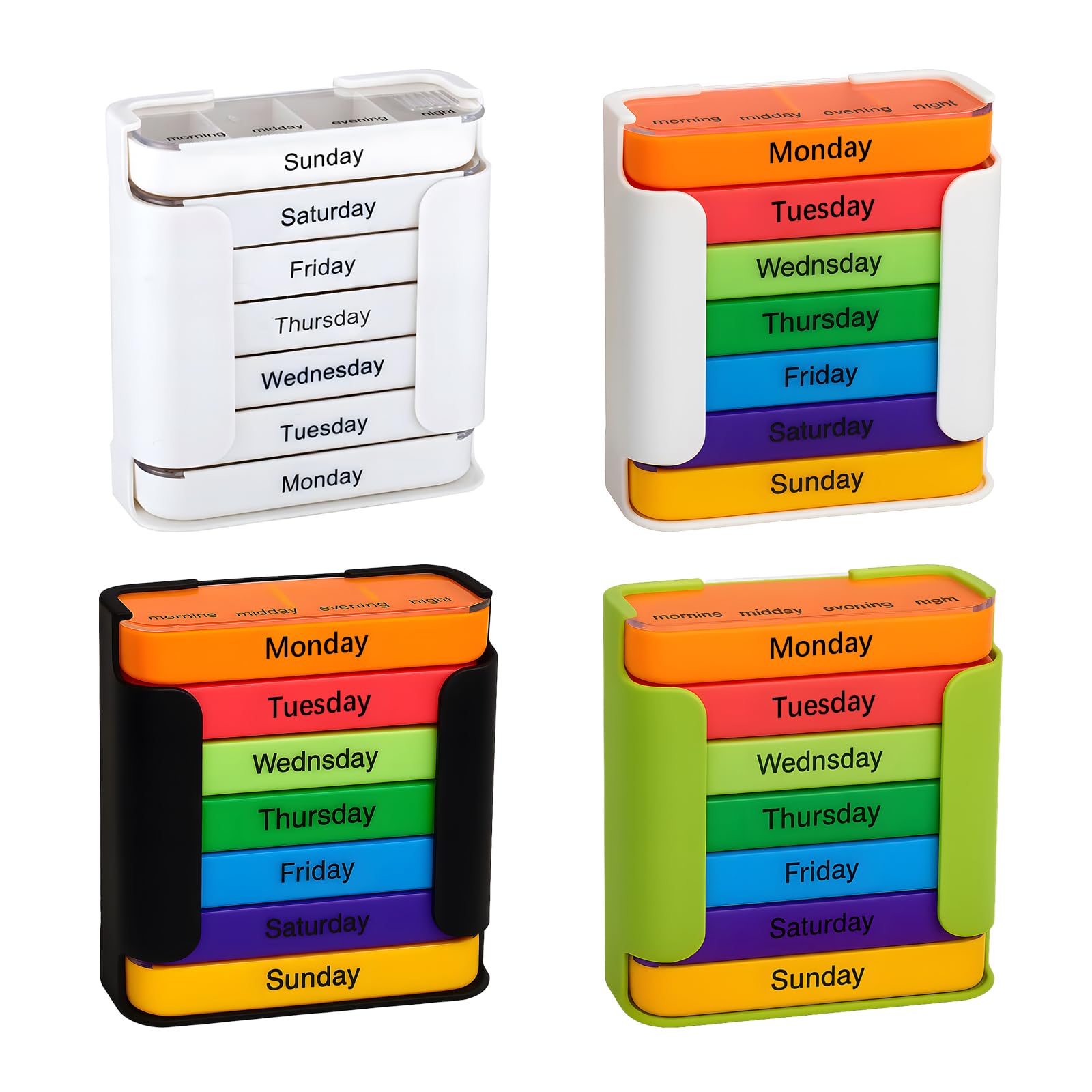 Stay on Track - 7-Day Medication Organizer Weekly Pill Organizer 7 Stackable Compartments Four Times-a-Day - Morning Noon