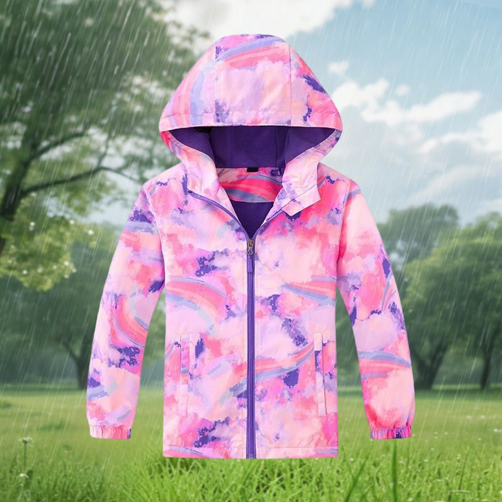 Generico Poncho Pioggia Bambino,Giacca Antivento Foderata In Pile Per Bambini Per Attività All'Aperto Impermeabile Softshell Caldo Per Tutte Le Stagioni Per Bambine E Bambini