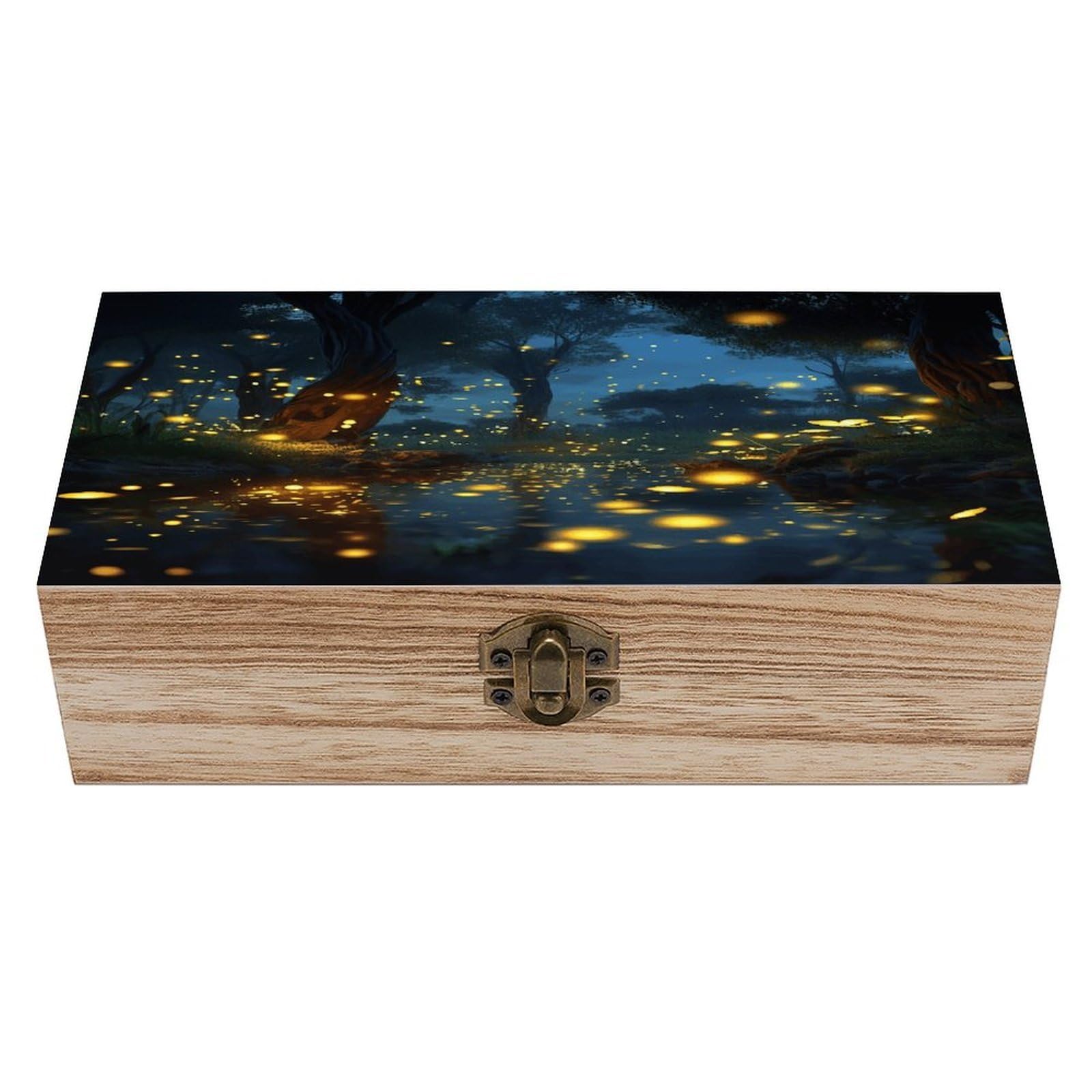 VstaDank Fireflies Wooden Storage Box Wooden Keepsake Box with Hinged Lid Exquisite Solid Wood Decorative Jewelry Case Memory Box for Jewelry Photos Letters Crafts Trinkets