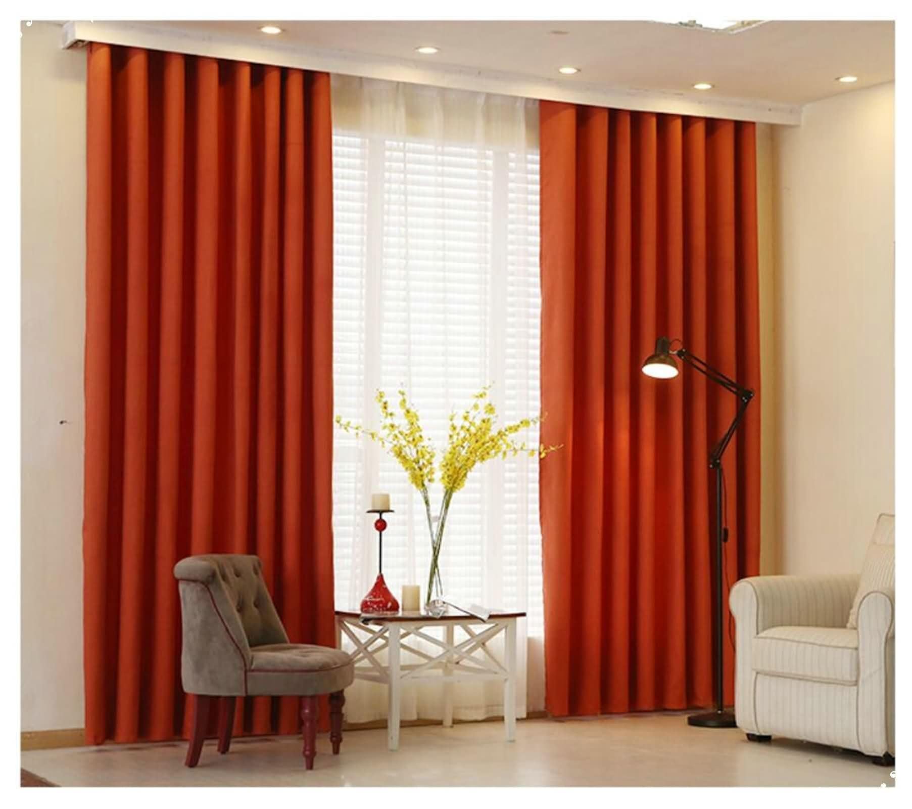 Rideaux occultants orange en polyester uni Beydodo avec oeillets de salon