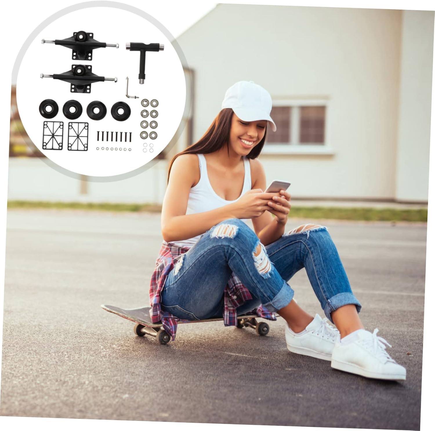 VICASKY 1set Double Tilt Skateboard Bridge Kit Trucks Pu Wheels and Bearings Complete Skateboard Accessory Enthusiasts and Beginners Random Style