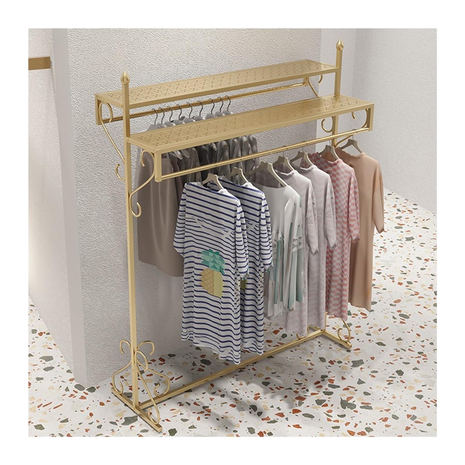 YNBSHGAA Floor Coat Rack Retail Clothing Display Stand Double Rail Hanger for Shops Mobile Garment Rack for Hats 100x40x150CMStylish & Functional Storage Solution