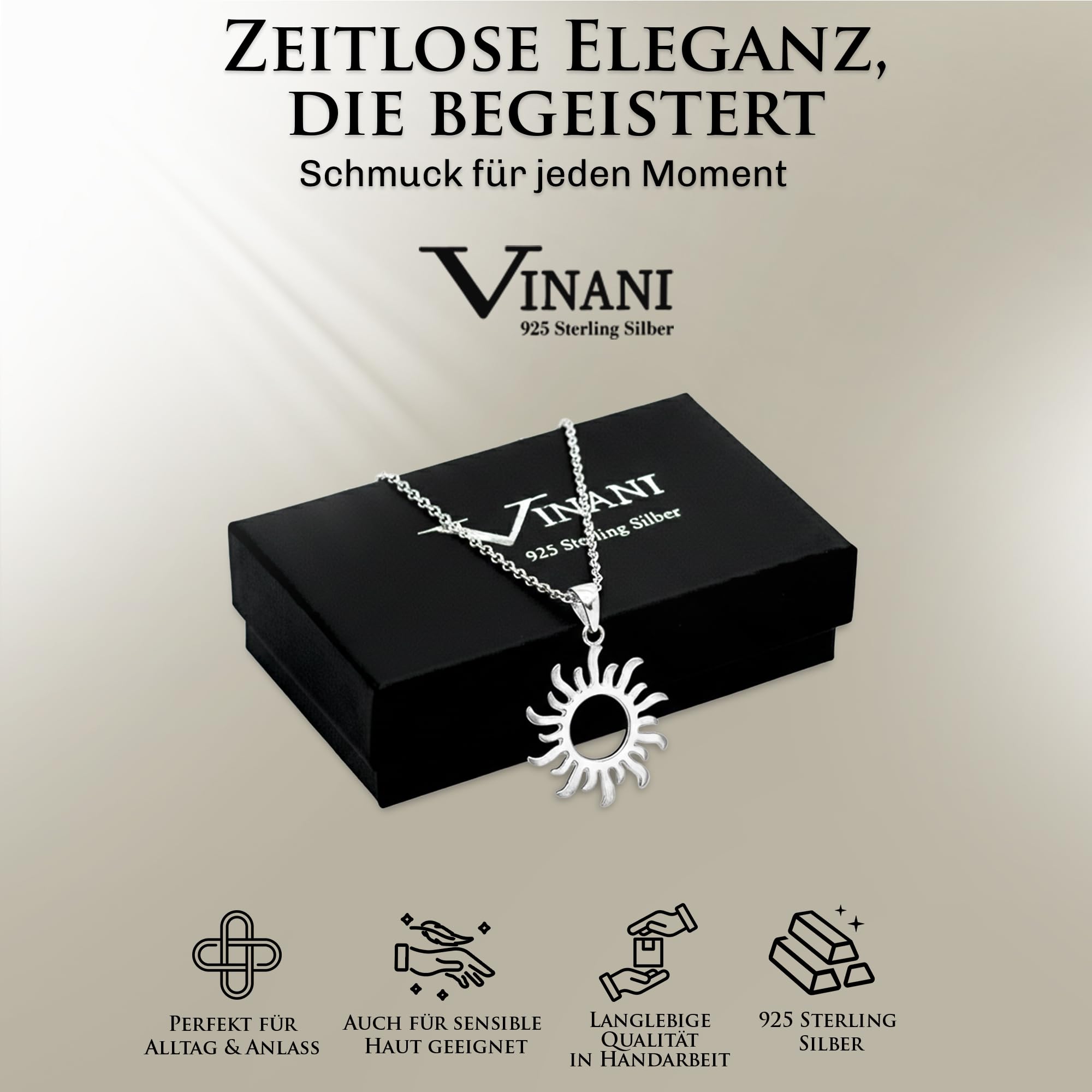 Vinani Damen Erbskette Sonnenanhänger 925 Sterling Silber matt ASON-T