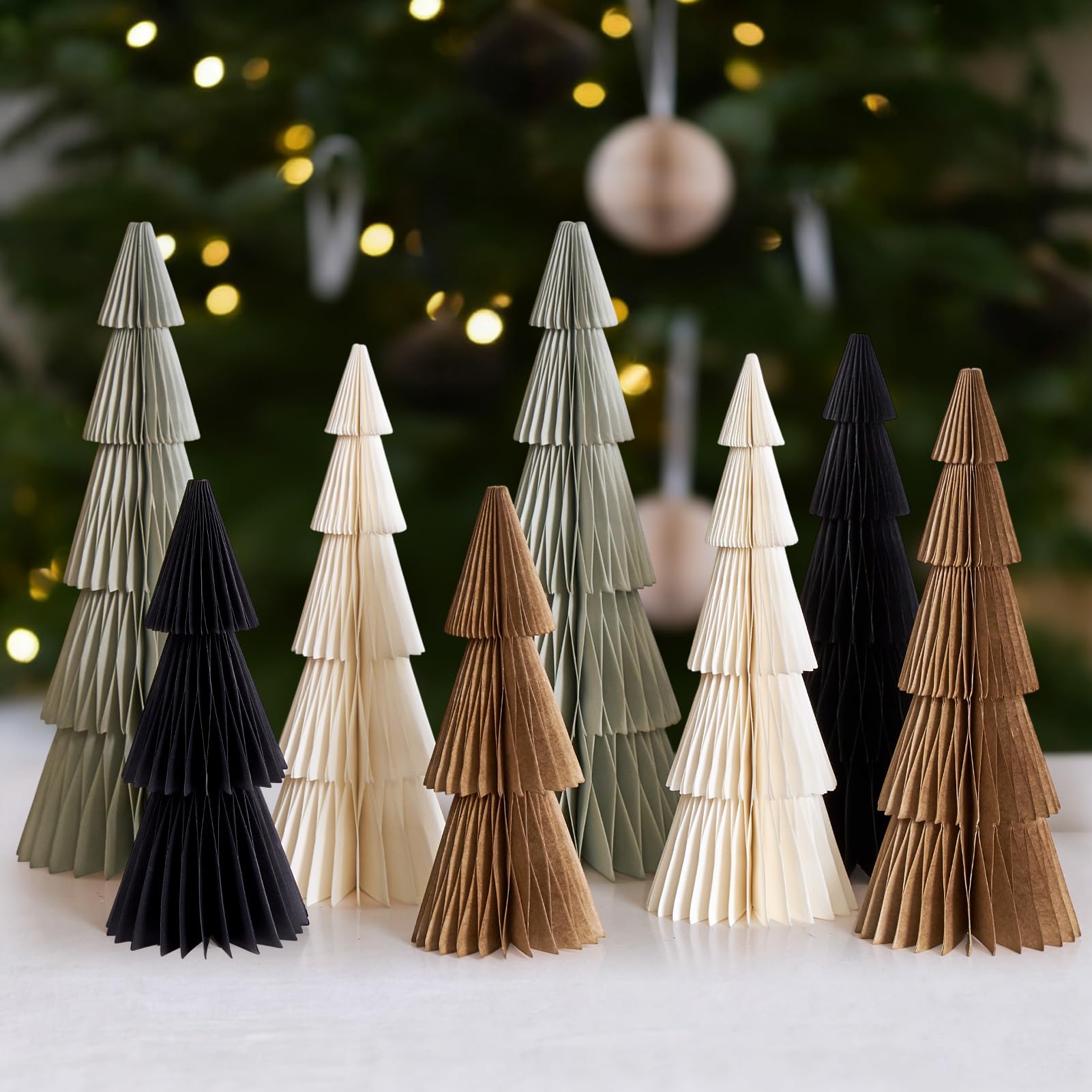 SUNBEAUTY Lot de 8 sapins de Noël en papier nid d'abeille - Décoration d'arbre en papier 3D - Design magnétique - Pour table à manger, armoire, rebord de fenêtre, cheminée, décoration de Noël