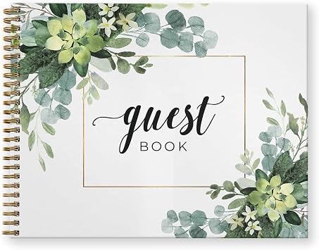 Canopy Street Hardcover Lush Greenery Wedding Guestbook / 120 Lined Guest Signature Pages Inside / 8.5" x 11" Landscape Lay Flat Event Guest Book/Gold Metal Spiral Binding