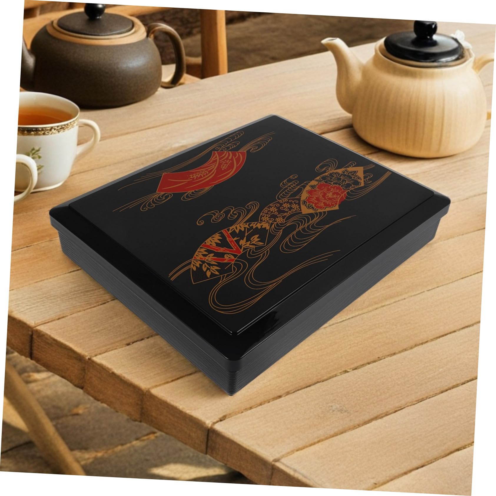 Boîte à Bento Japonaise à Six Compartiments, Noir, Réutilisable