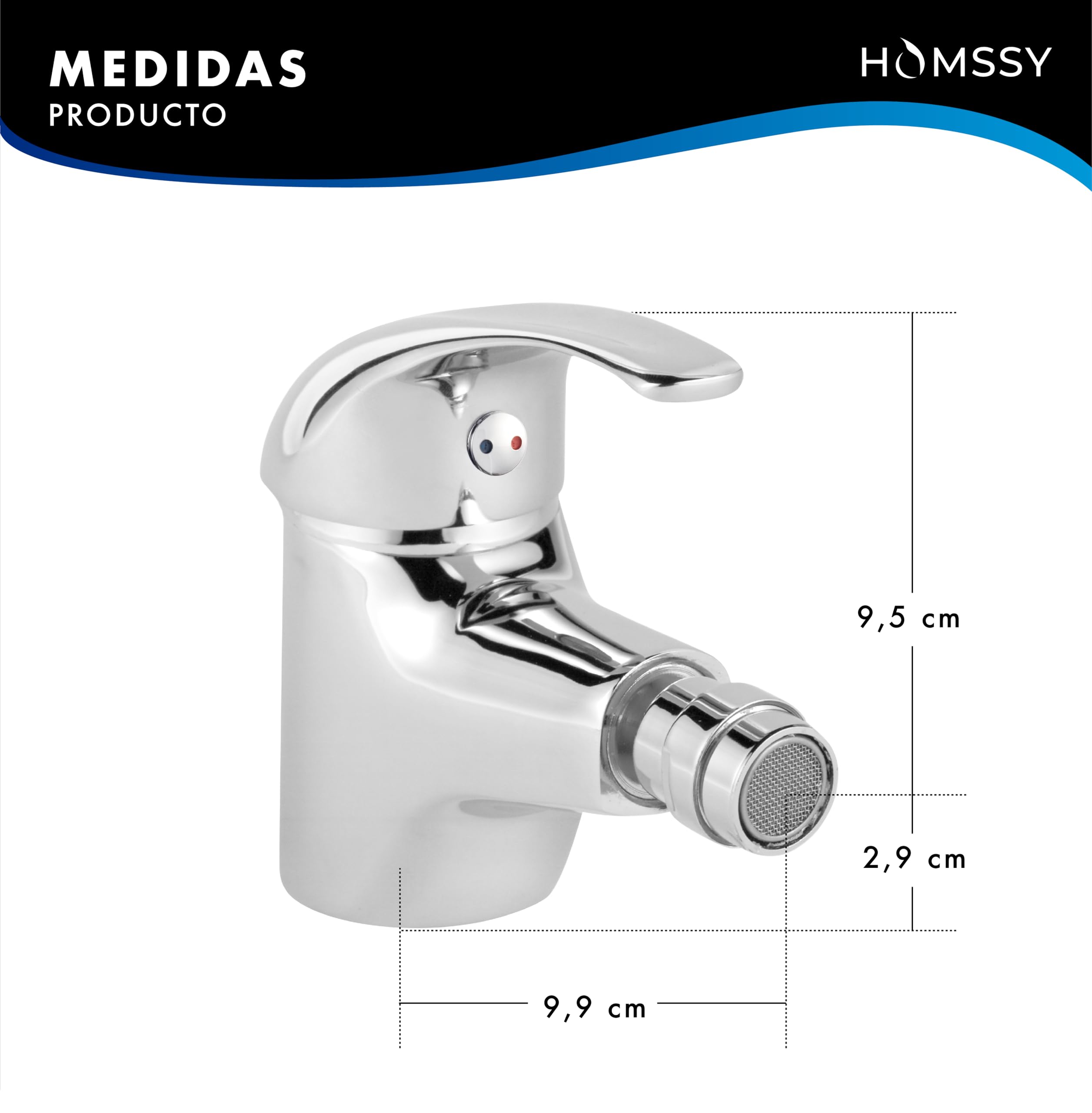 Monomando de Bidé 2 Aguas, Mezclador para Lavabo y Bidé, Diseño Cromado, Agua Caliente y Fría, Acabado Cromado