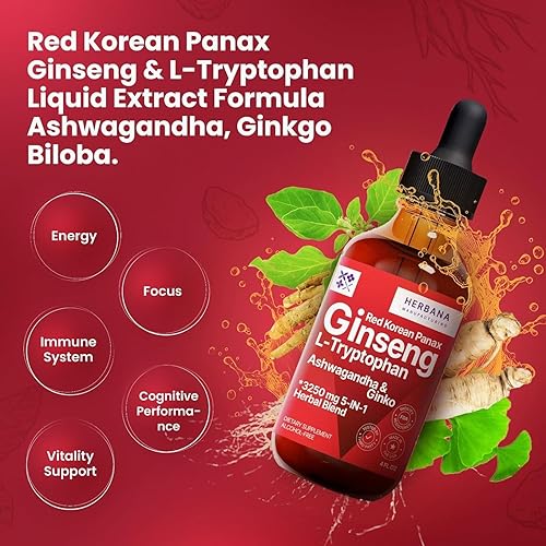 Miniatura 2 de Extracto líquido de ginseng rojo asiático y ginseng americano, Panax Ginseng natural para energía, rendimiento cognitivo y enfoque, tintura líquida