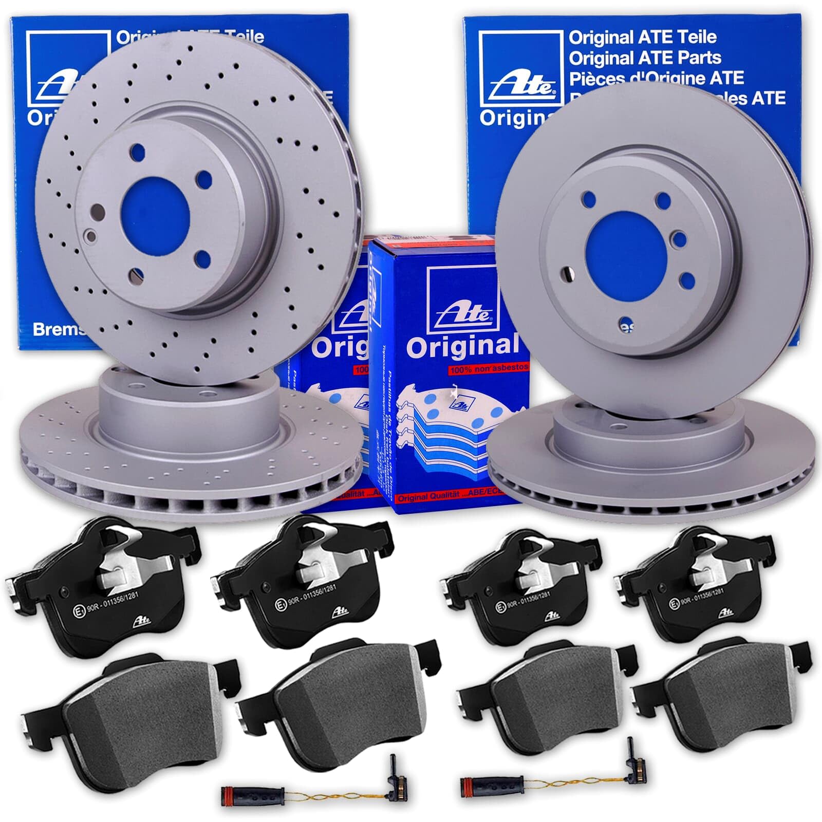ATE Bremsscheiben + Beläge vorne + hinten | 24.0132-0300.2 + 24.0122-0302.1 für E-Klasse W213 S213 A/C238