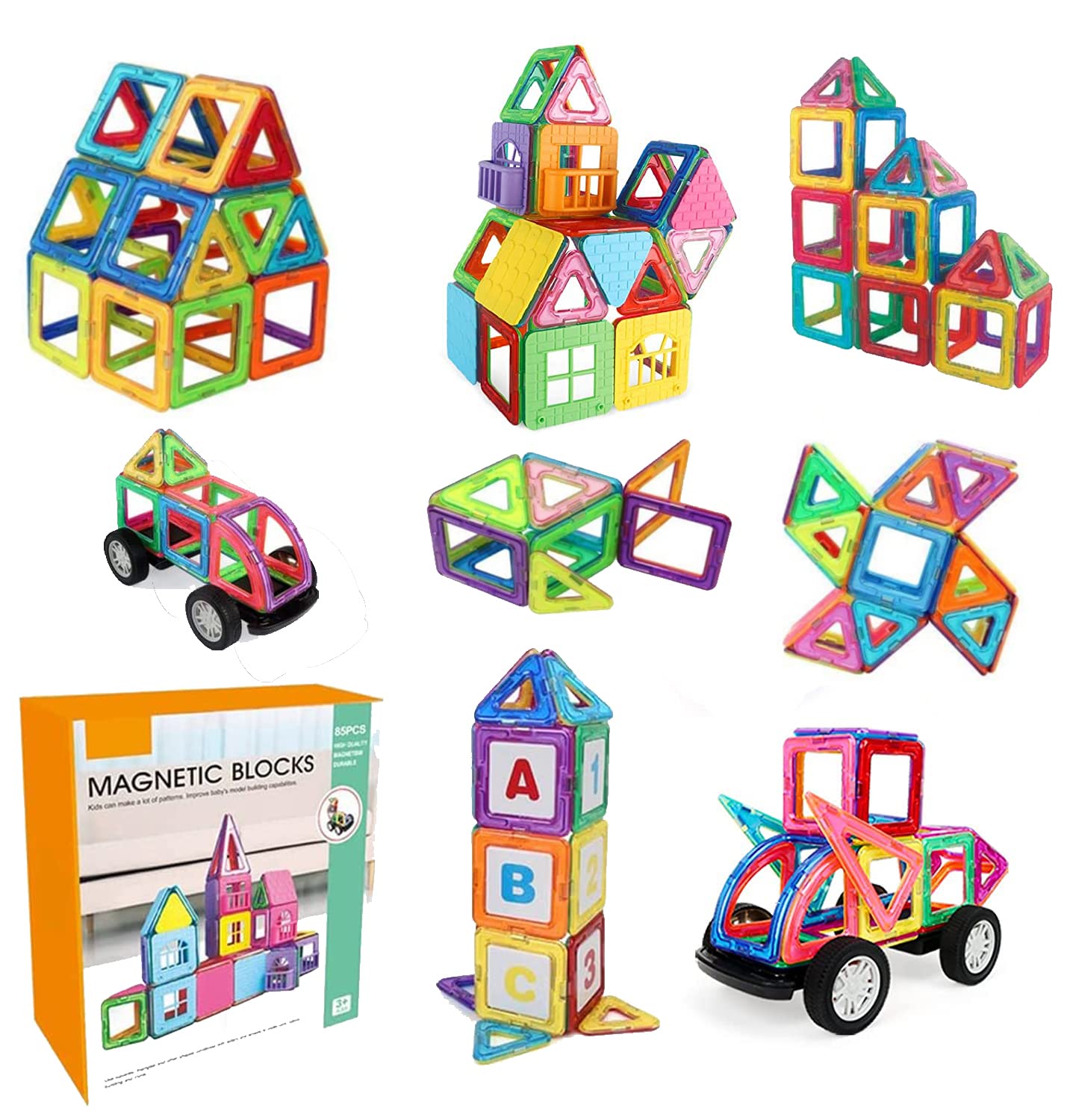 HOMCENT 85 Piezas Bloques de Construcción Magnéticos para Niños, Juguetes Niños de 3 4 5 6 7 8 Años Juegos Magneticos Educativos Viaje Juego de Imanes magneticas para Niños Niñas Montessori Regalos