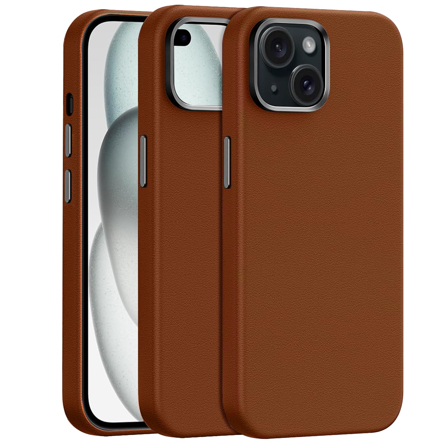 amazon basics Premium Leather Series with TPU Sides, Drop Protection | Metal Camera Protecton, Metallic Buttons, Back Case Cover for iPhone 15 6.1"- Brown (B0CSZ854LM) Amazon Price History, Amazon Price Tracker