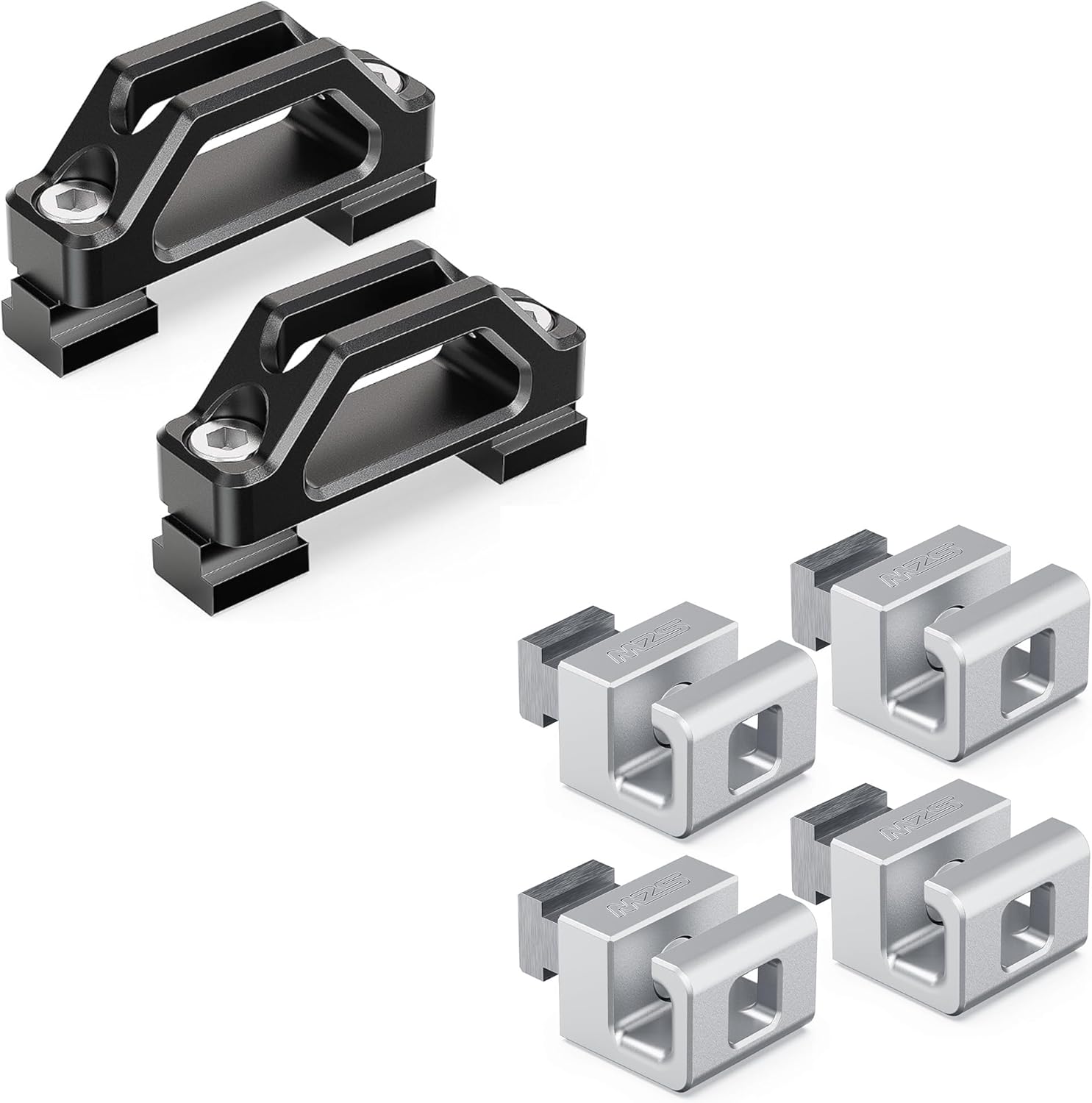 MZS Tacoma/Tundra/Gladiator Tie Down Anchors, Bed Cleats T Slot Nuts for Truck Deck Rail System for Cargo Trailer, Replace PT278-35160 PT278-35112 PT278-35111 Black+ Silver, 6Pcs