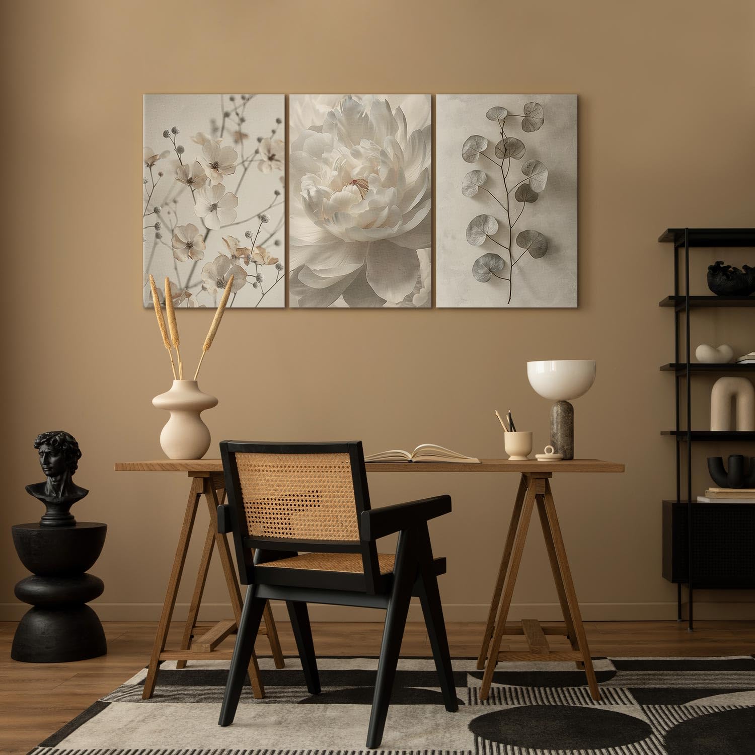 murando - Set De 3 Cuadros Collage Peonía blanca 120x60 cm 3 Piezas | 40x60 cm Cada - Conjunto De 3 - Cuadro Para Pared Bodegón Pintura Lienzo Habitacion Matrimonio