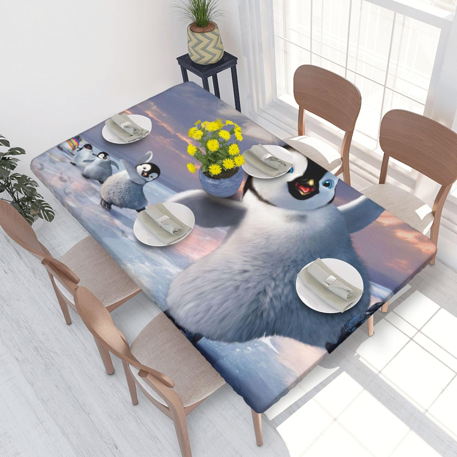 BNVSADC Happy Penguin Printed 4FT Tablecloth 122x76 CM Polyester Kitchen Water Resistant Table Cloth Dining Table Decoration Table Covers