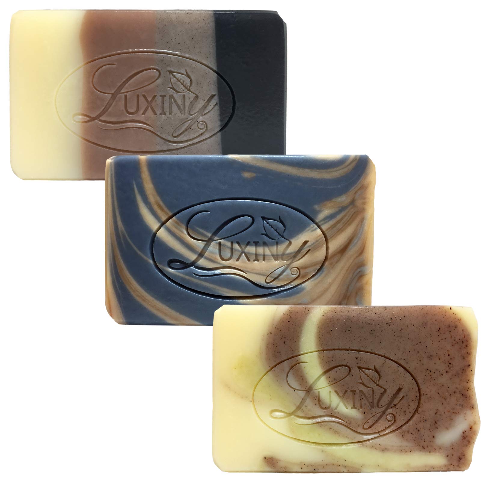 LuxinyMen’s soap bars, , are natural Castile soap bars made in America with Essential oils & palm oil free, Vegan soap for all skin types (Cedarwood Clove, Walk in the Woods, Tea Tree Citrus)